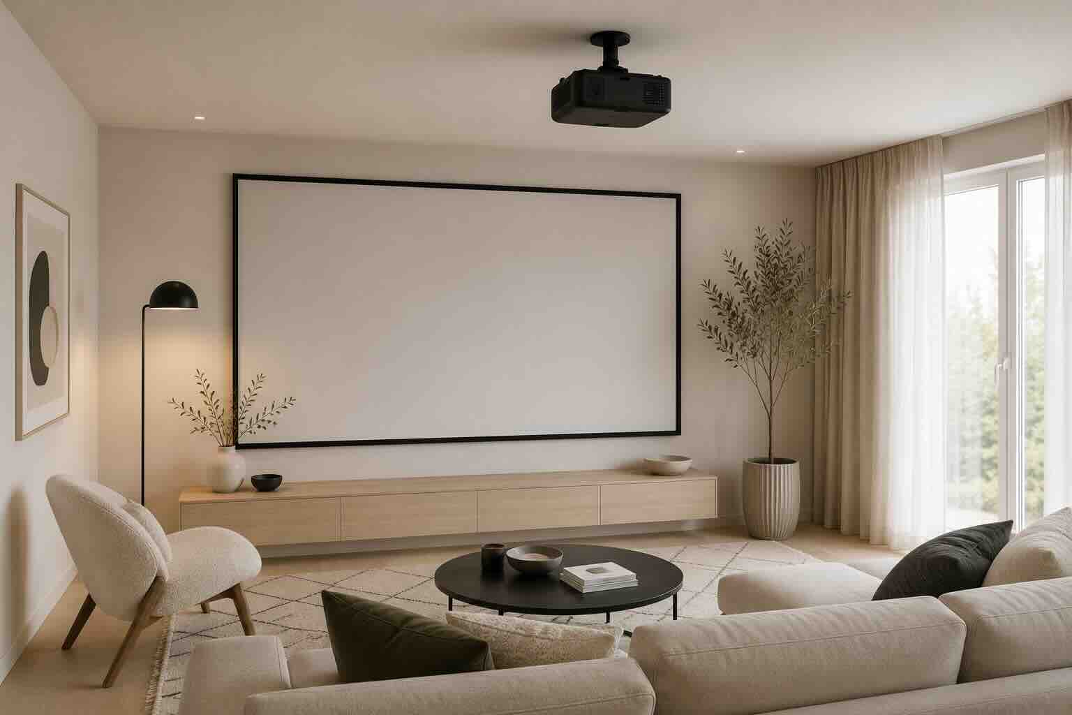 Projector mounted to the ceiling with a projector bracket