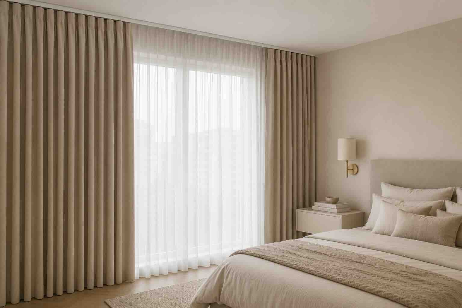 Curtain rail mounting on the ceiling with suitable fixings for the material